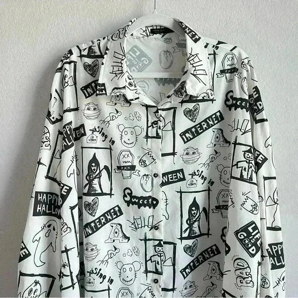 SHEIN Curve UK Graffiti Print Drop Shoulder Shirt Dress Size US 20 - Picture 7 of 14